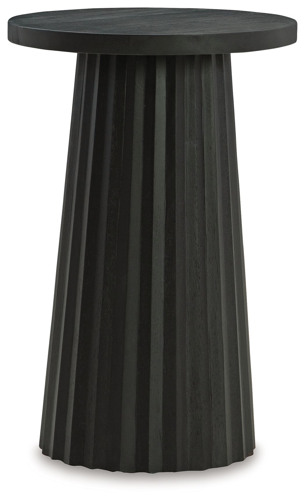 Black round accent table with fluted pedestal legs