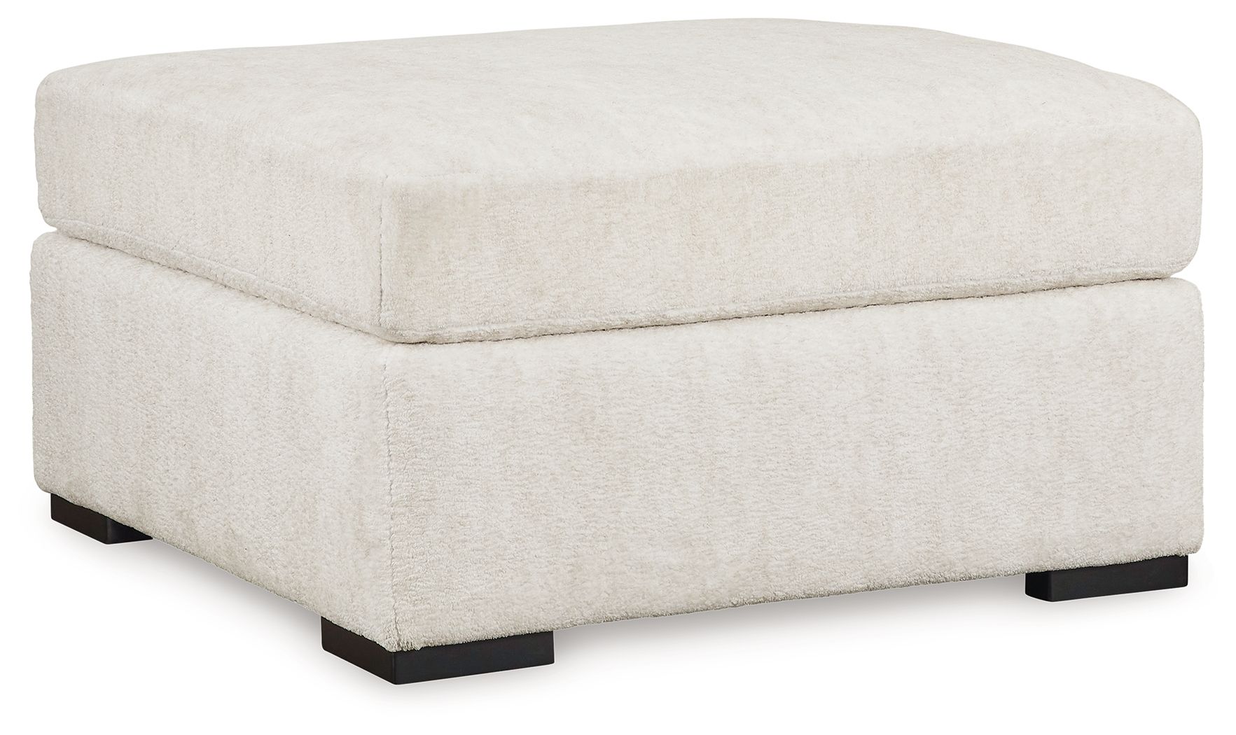 Ivory oversized accent ottoman with square upholstered top and black legs