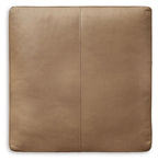 Toffee square ottoman upholstery with stitched vertical seam and rounded corners