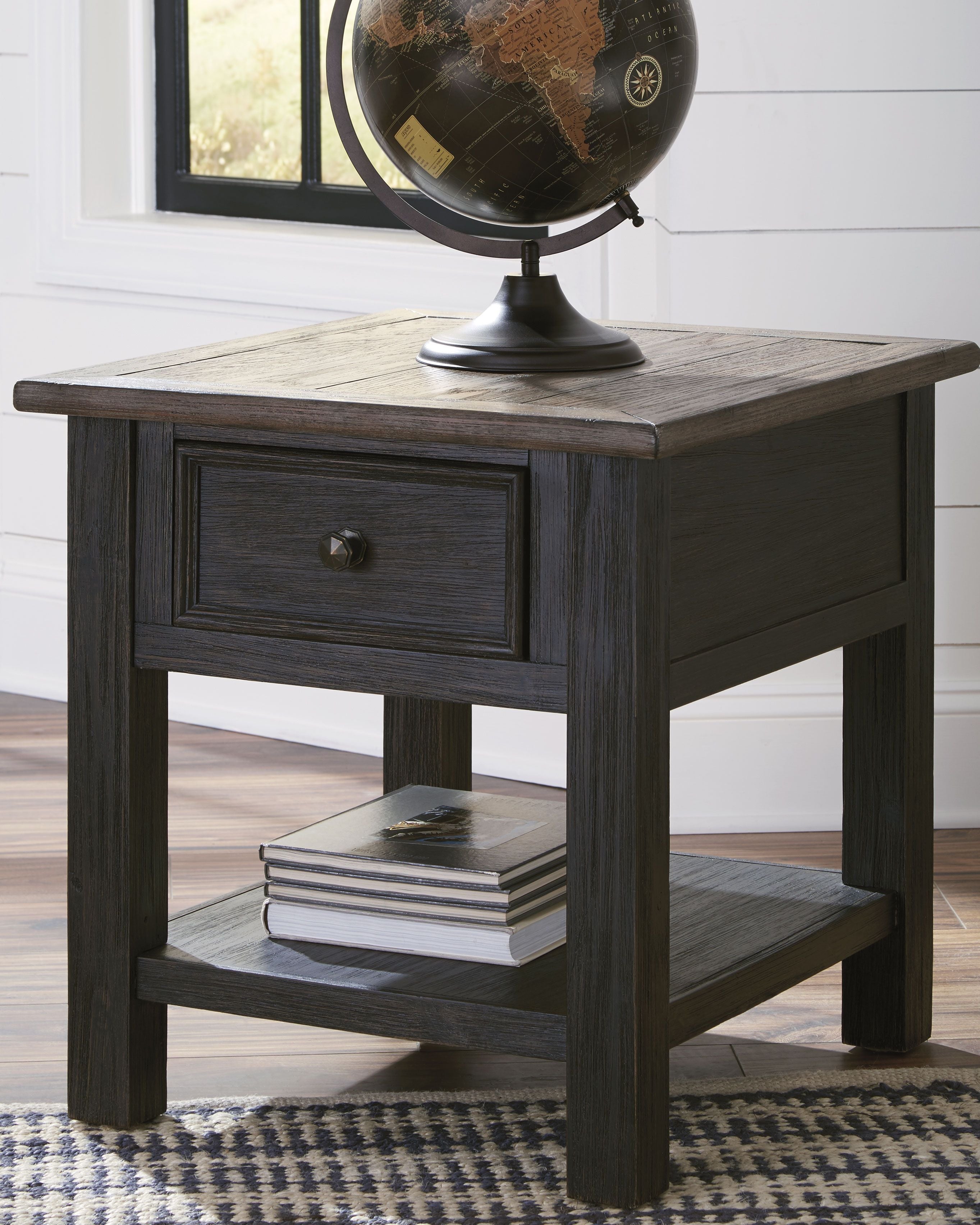 Tyler Grayish Brown / Black - Rectangular End Table