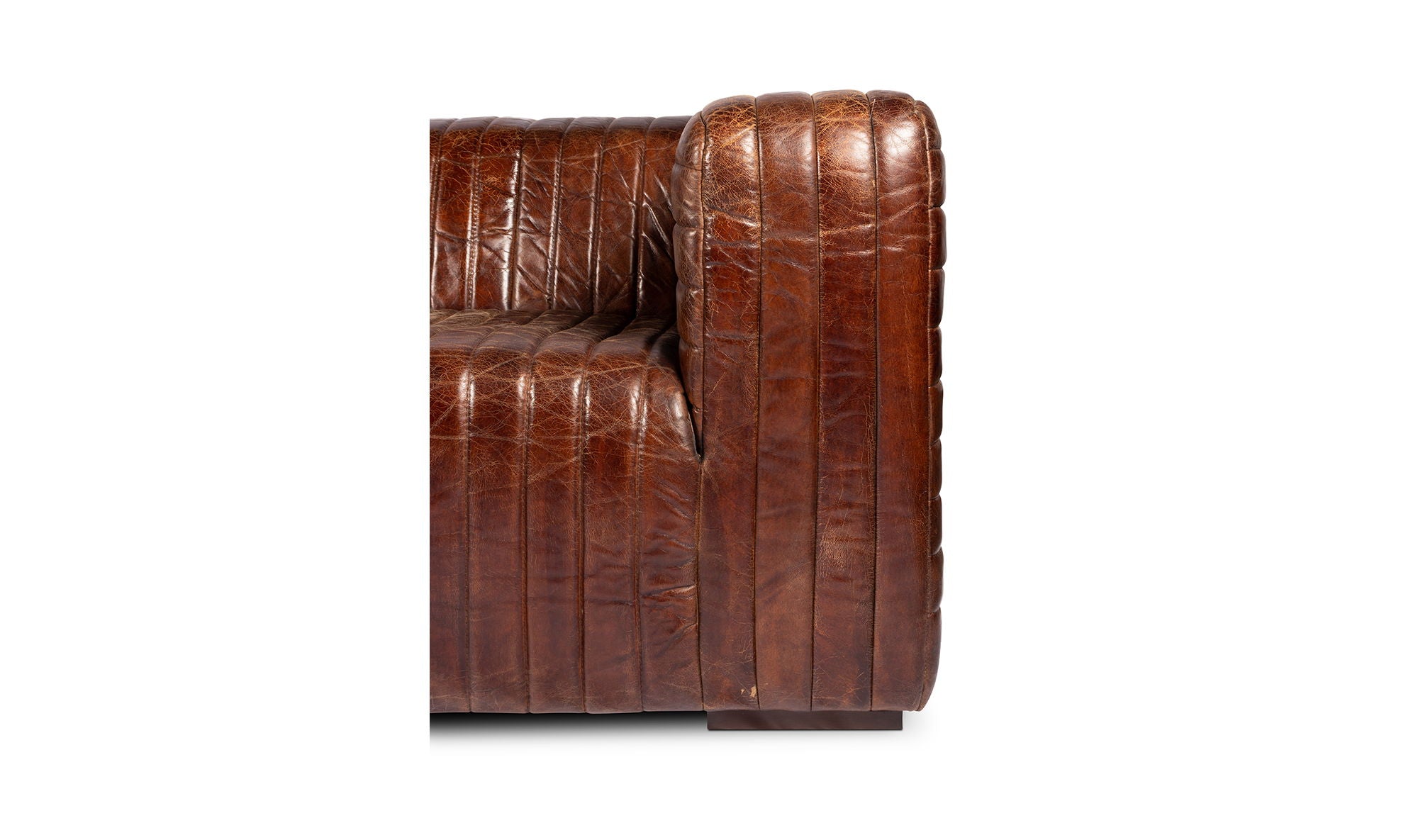 Castle Sofa - Dark Brown Top-Grain Leather - Channel-Stitched Design - Stylish Living Room Furniture