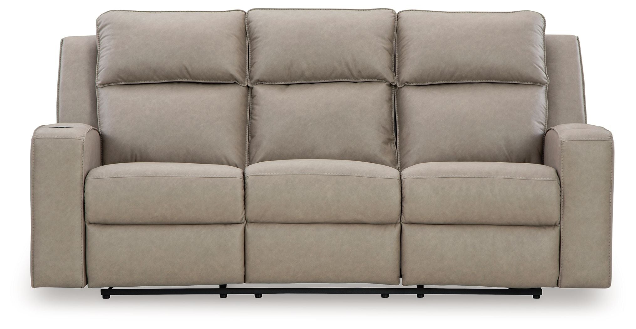 Pebble recliner sofa with three padded seats and cushioned arms