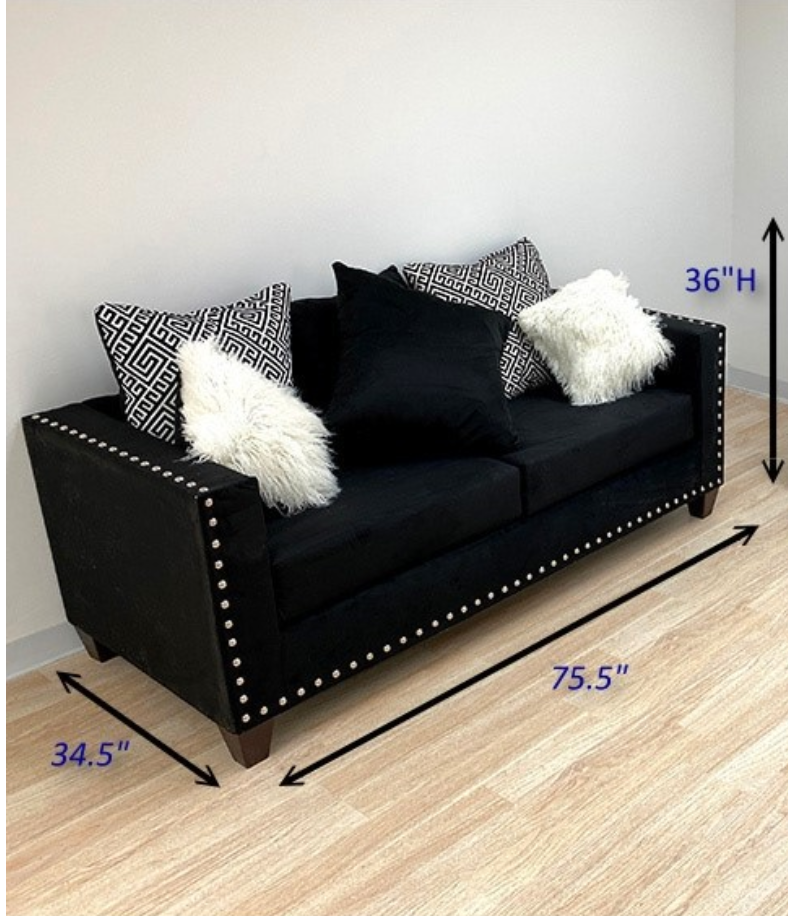 U300 Black Velvet Sofa