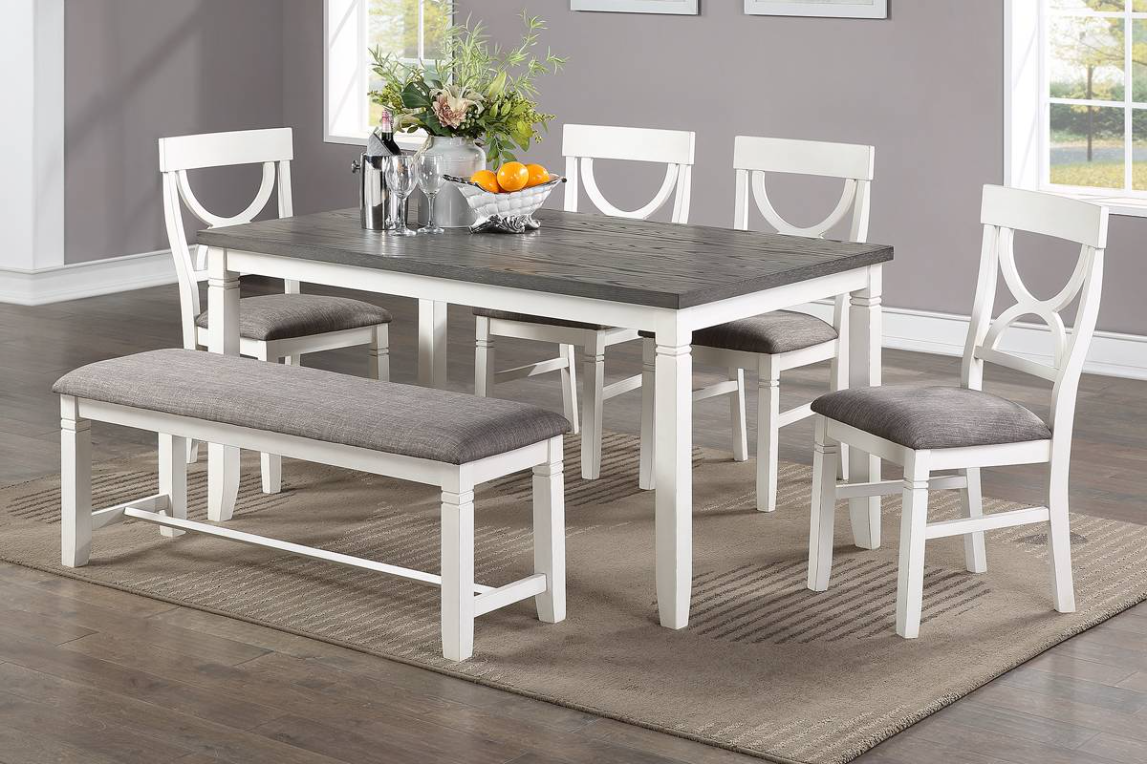 F2562 Modern Rustic White & Gray Dining Table Set