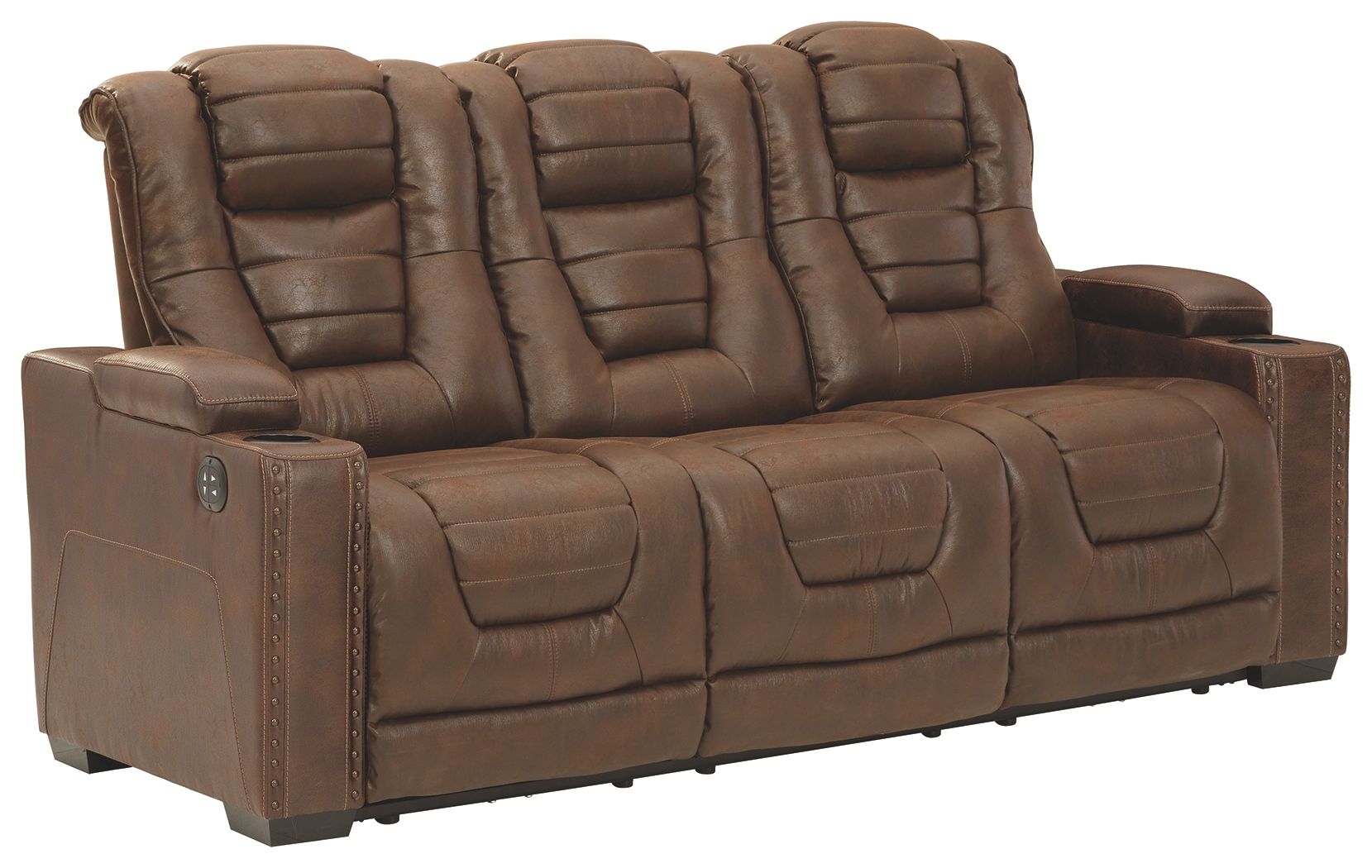 Signature Design by Ashley Owner's Box Thyme Power Reclining Sofa, Brown Faux Leather, Adjustable Headrest