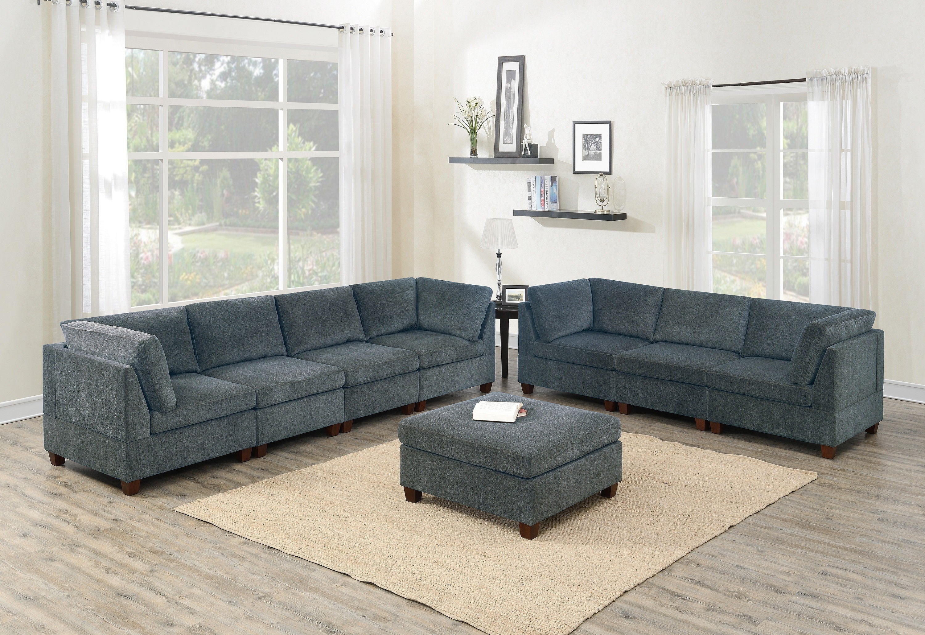 8pc Grey Chenille Modular Sectional Sofa