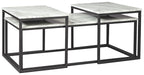 Set of three nesting tables with gray marble-look tops and black frames