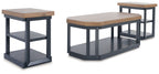 Landocken occasional tables: brown tops and dark blue-gray frames