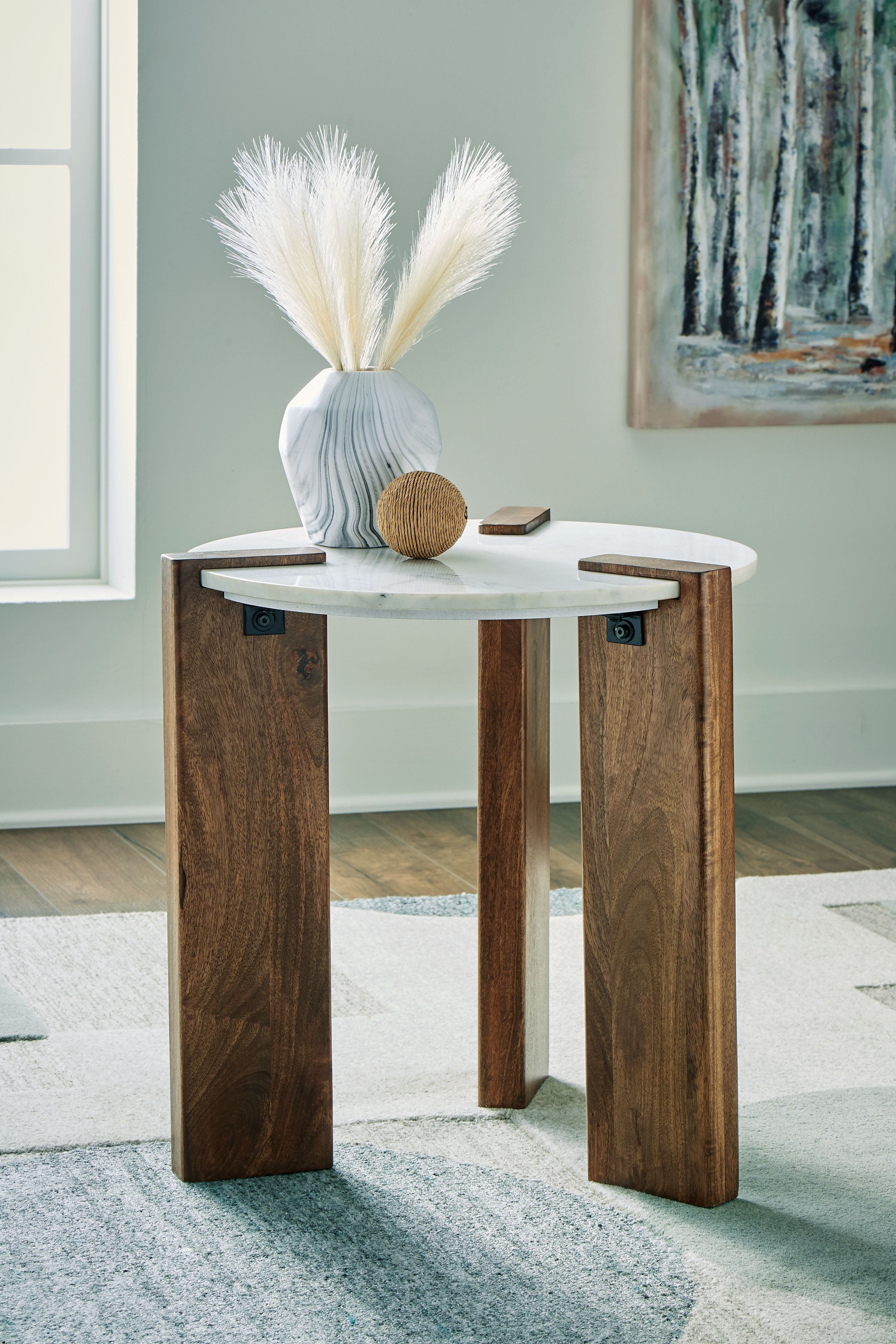 Isanti White / Brown - Round End Table