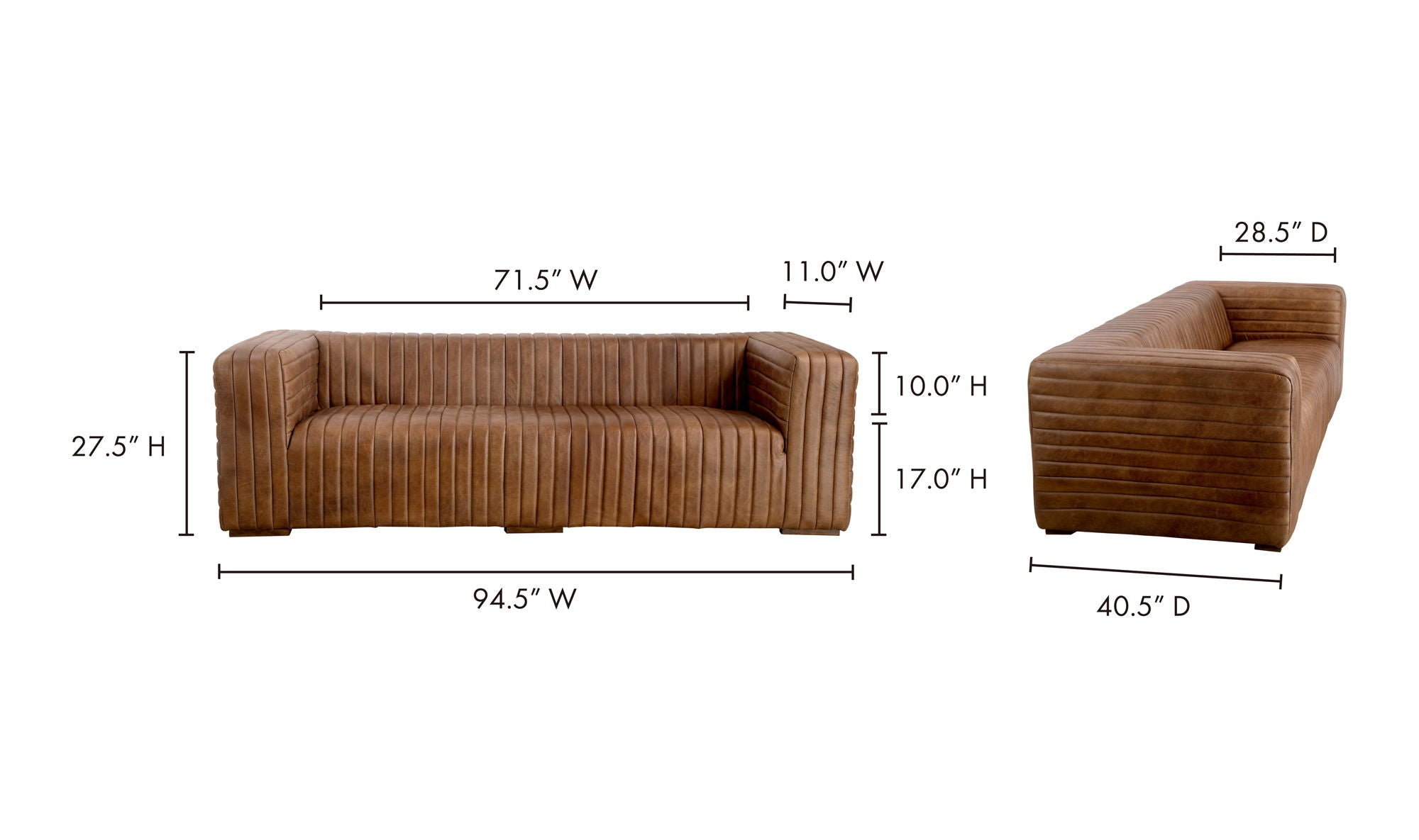 Castle Sofa - Light Brown Top-Grain Leather - Channel-Stitched Design - Stylish Living Room Furniture