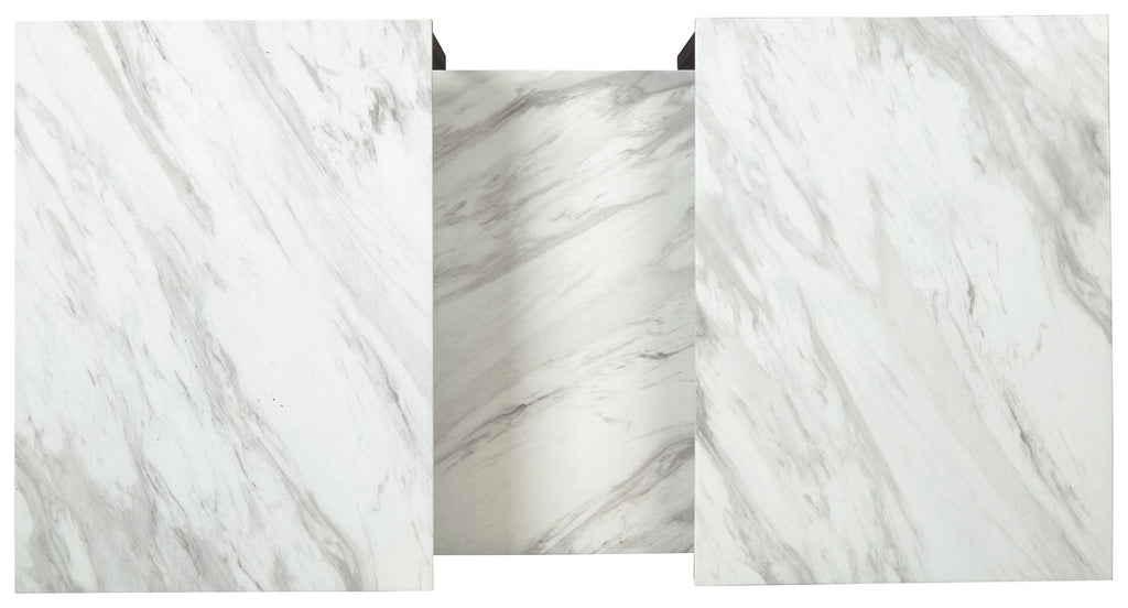 Marble-look tabletop panels with gray veining pattern