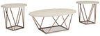 Occasional table set of 3 with off-white round tops and metallic gold crisscross legs