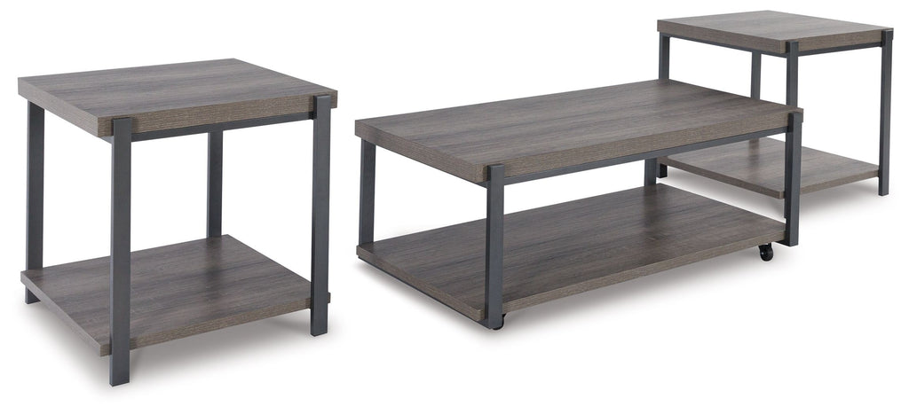 3-piece occasional table set: gray wood-look coffee table plus two side tables