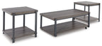 3-piece occasional table set: gray wood-look coffee table plus two side tables