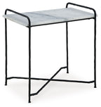 Accent table with white marble-look top and black metal frame