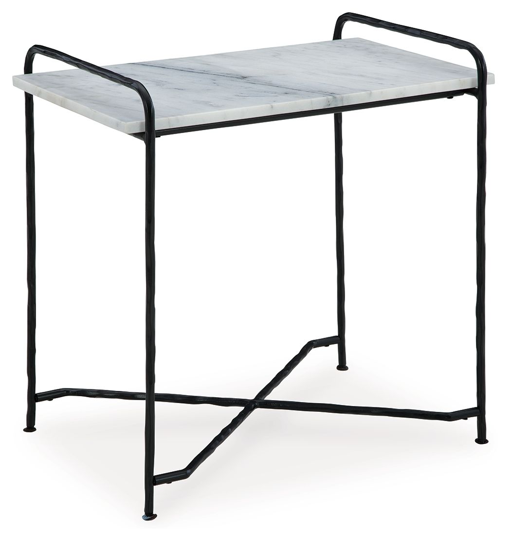 Accent table with white marble-look top and black metal frame