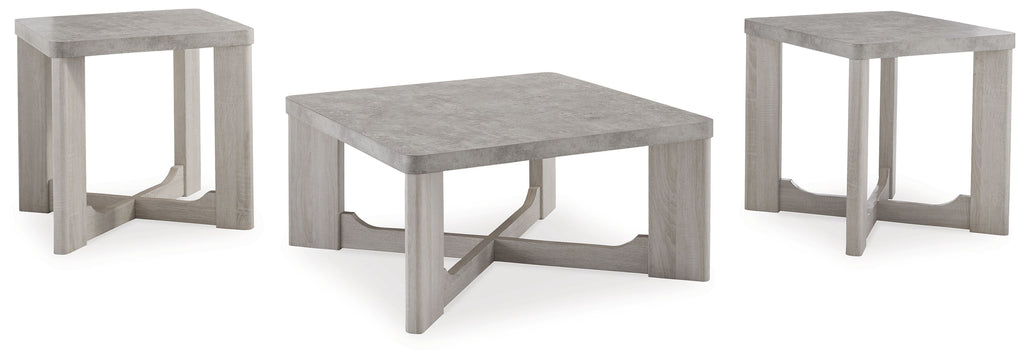 Occasional table set of 3, gray square tops with whitewash open-frame legs