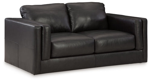 Amiata onyx loveseat, dark leather-look with padded arms and tufted back