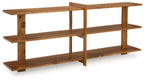 Fayemour brown console sofa table with two open shelves and sturdy vertical frame