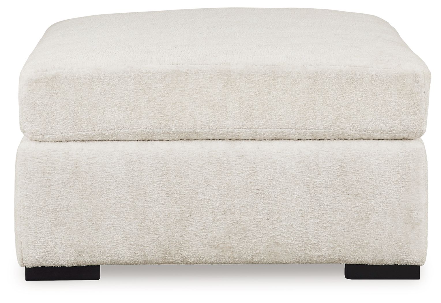 Ivory oversized accent ottoman with padded lid, straight sides, black feet