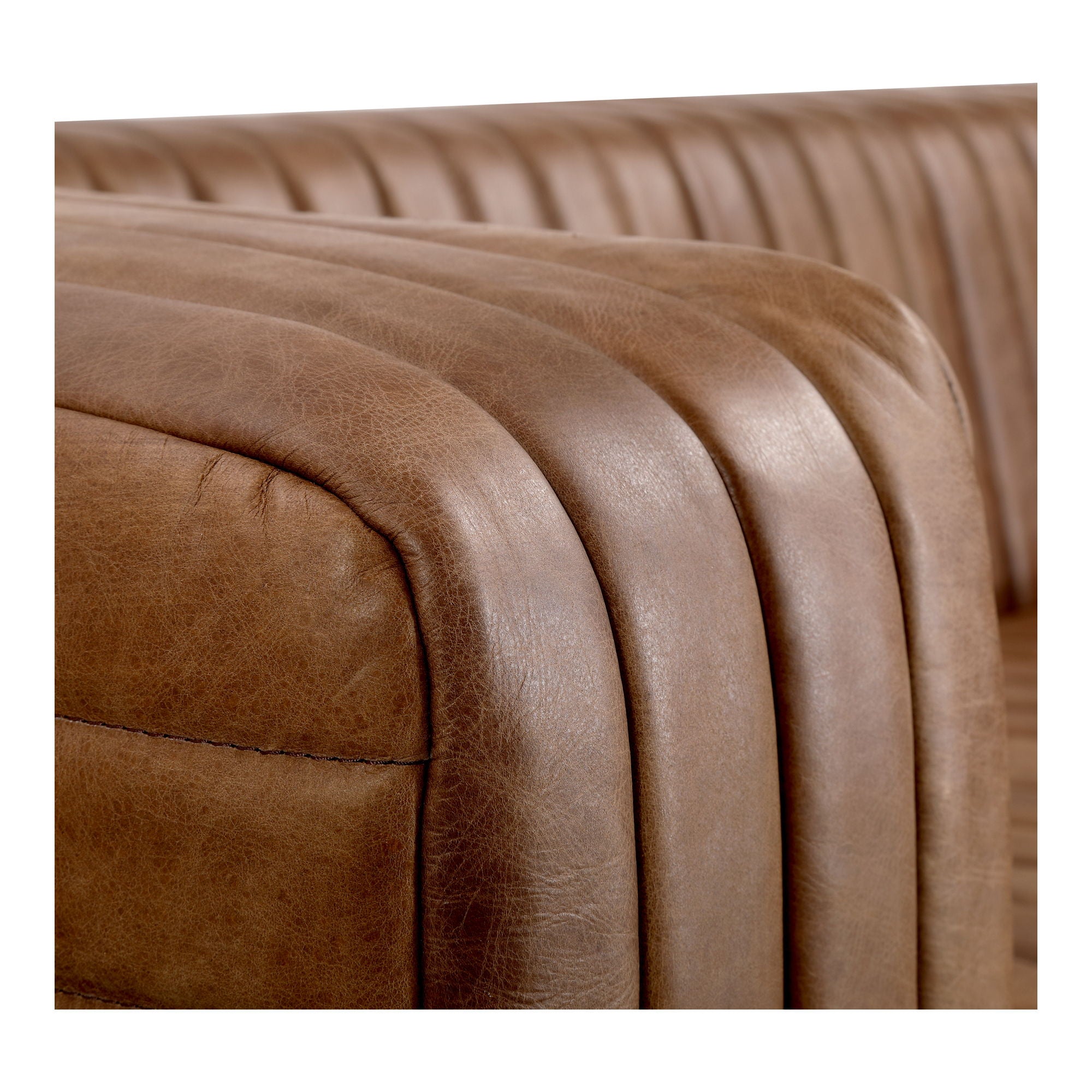 Castle Sofa - Light Brown Top-Grain Leather - Channel-Stitched Design - Stylish Living Room Furniture
