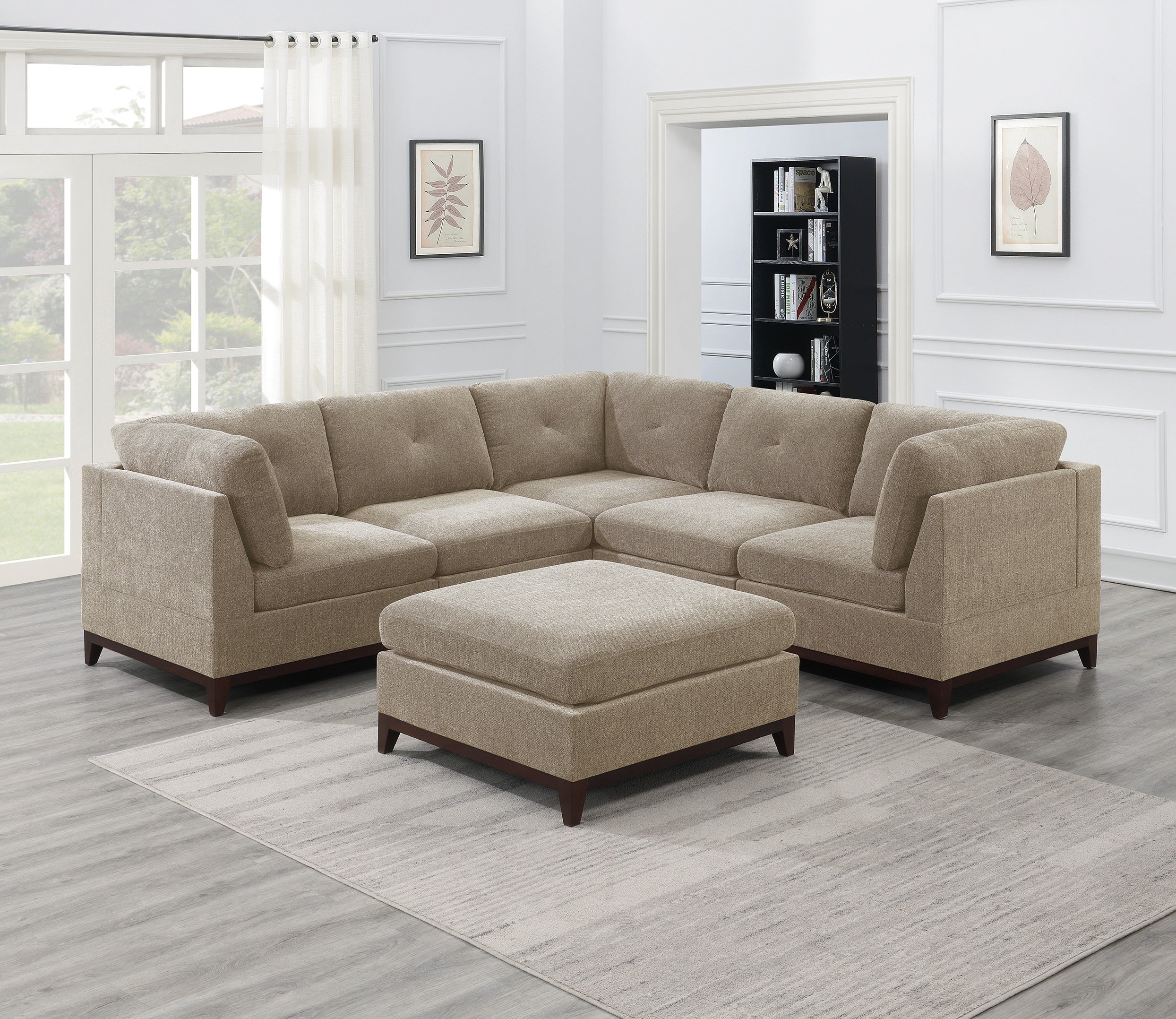 6-Piece Tufted Camel Brown Chenille Modular Sectional